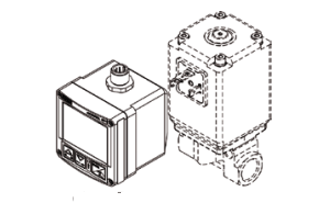 Exemple d'installation du contrôleur Burkert 8611 montrant le montage sur une vanne proportionnelle (montrée en pointillé sur l'image)