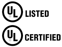 Übliche UL-Zertifizierungszeichen auf Produkten.