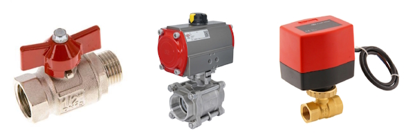 Mechanical (left), pneumatic (center), and electric (right) actuators.