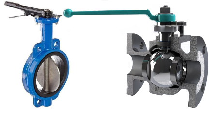 Butterfly valve (left) and ball valve (right)