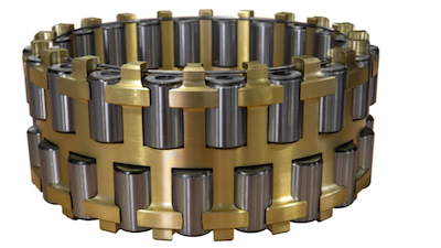 Double-row cylindrical roller bearing cage and rollers