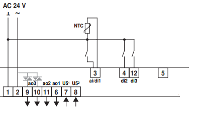 Diagrama de cableado del controlador VAV Belimo CRA24-B3
