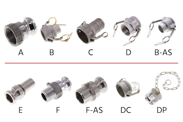 Figure 4: The different types of Camlock couplings