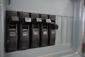 Electrical panel with a tripped circuit breaker