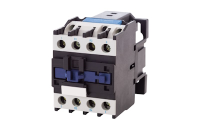 Contactor (left) and an electromechanical relay (right).
