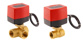 A 3-way (left) and 2-way (right) electric ball valve