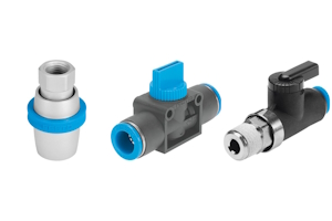 Festo shut-off valves from left to right: hand slide valve, lock-out valve, and ball valve.