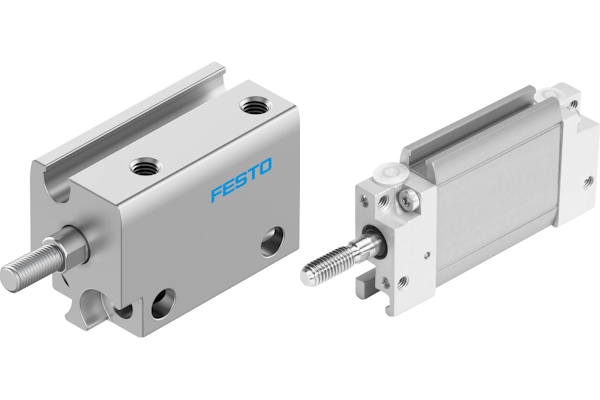 Un vérin compact Festo (à gauche) et un vérin plat Festo (à droite).