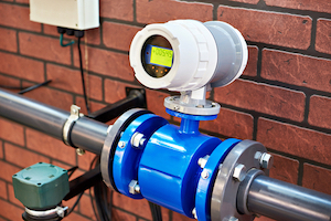 An electromagnetic flow meter on a water pipeline.