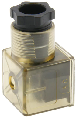 A Form A solenoid valve connector with LED.