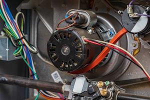 Een drukschakelaar (rechtsboven in de afbeelding) wordt doorgaans in de buurt van de trekventilatormotor geïnstalleerd.