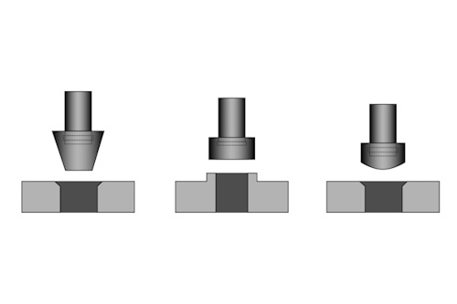Typen schijven voor globe kleppen: Plug schijf (links), samenstellingsschijf (midden) en bal schijf (rechts)