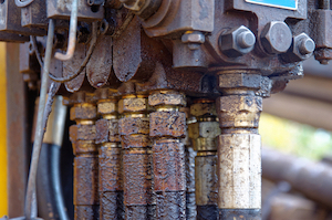 Fuite de liquide hydraulique sur un équipement industriel