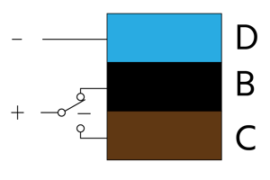 Diagrama de cableado de AW1-024DC y AW1-012DC (control de tres puntos): El cable azul está permanentemente conectado al terminal negativo. Conectar el cable negro al positivo gira la válvula de bola en una dirección, mientras que conectar el cable marrón al positivo gira la válvula en la dirección opuesta.