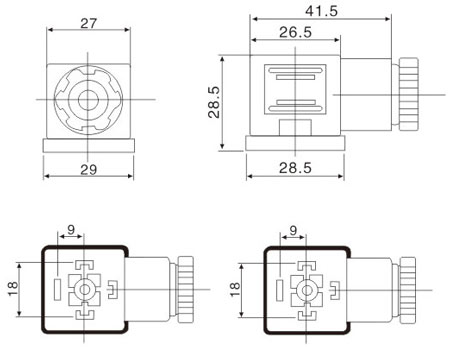 Dimensions DIN-A connector solenoid valve