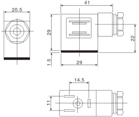 Dimensiones de la electroválvula con conector DIN-A