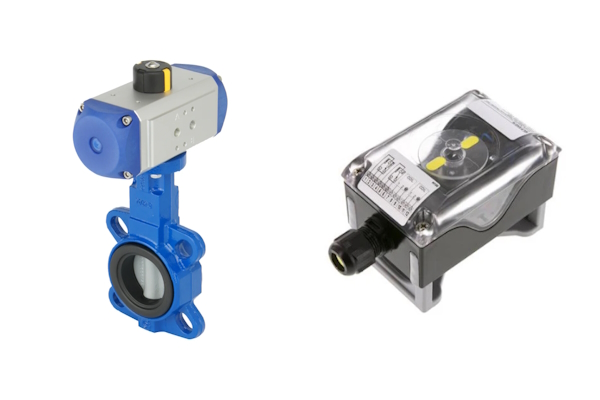 Pneumatic actuators, such on this butterfly valve (left), can have NAMUR interface for easy mounting of limit switch boxes (right).