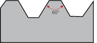 Démonstration de la norme de filetage métrique ISO. L'angle du flanc est de 60°, et les filetages mâle et femelle sont parallèles.