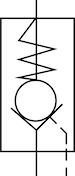 Symbool van een indirect gestuurde terugslagklep. De stippellijn is de stuur-leiding die wordt gebruikt om de terugslagklep op te heffen en te openen.
