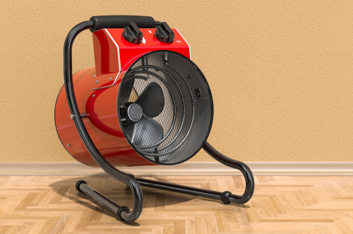 A portable fan space heater (left) and industrial fan space heater (right).
