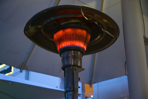 A gas-fired patio heater