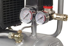 An air pressure gauge on an air compressor.