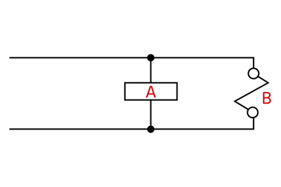 Een thyrector (A) direct aansluiten over de spoel (B) van een solenoïdeventiel