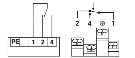 Belimo temperature switch wiring diagram: NC (1), common (2), and NO (4).