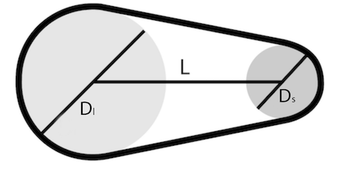 Diameters of a two-pulley system