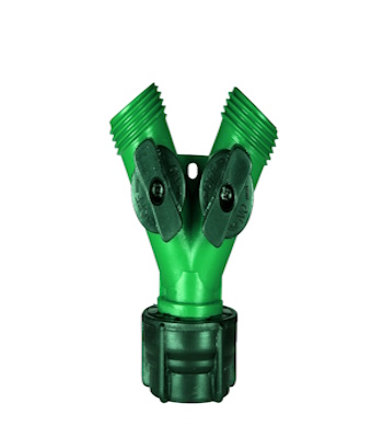 A Y-shaped garden hose connector for multiple hoses